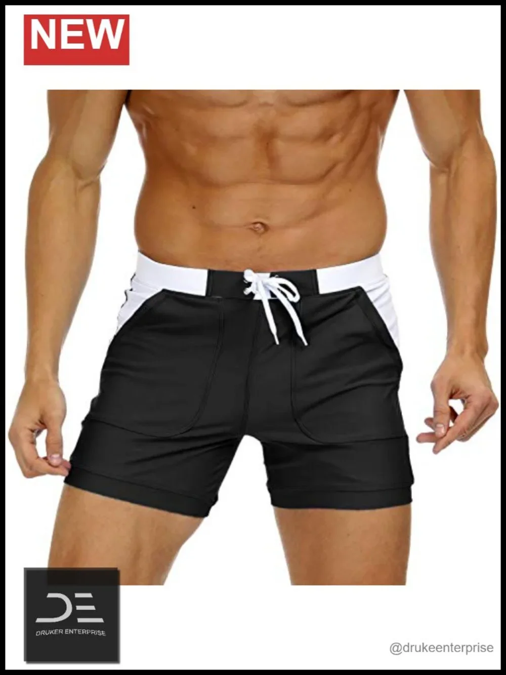 Men's Quick-Dry Swim Trunks with Pockets Elastic Waist Drawstring